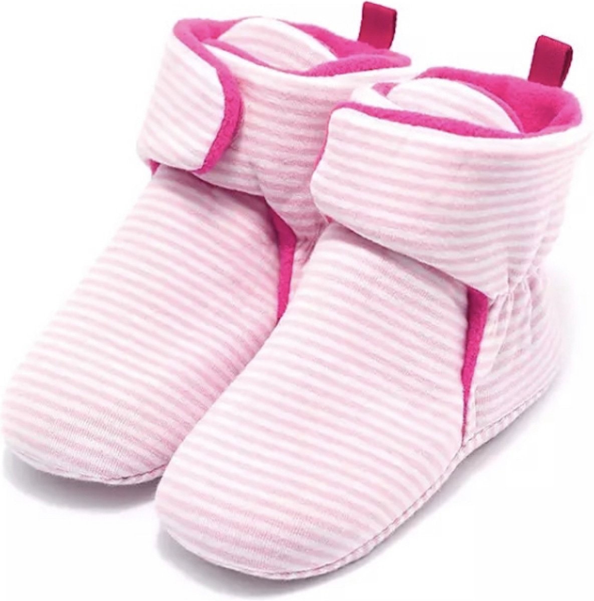 Roze gestreepte babyslofjes van Baby-Slofje maat 13 cm ( 12-18 maanden)