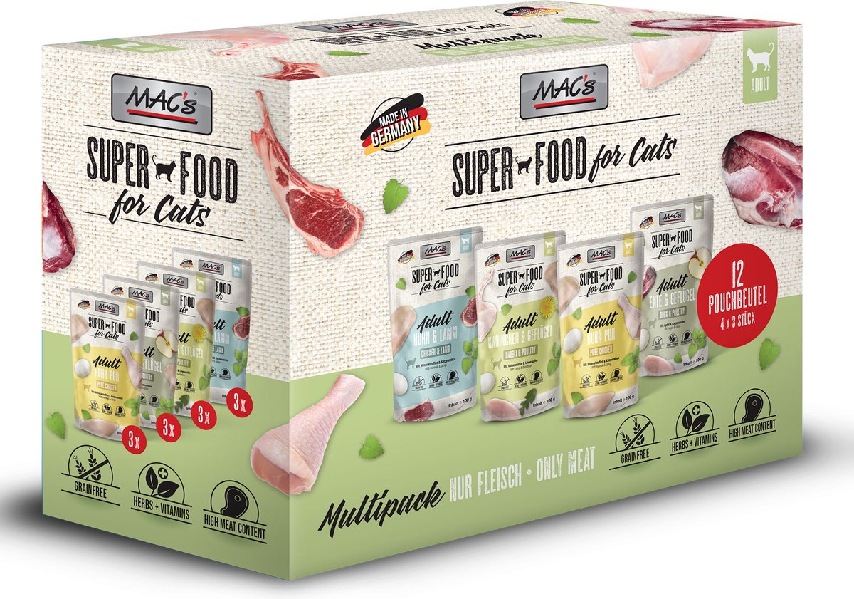 MAC´s Cat Multipak Kattenvoer 12 x 100 g - met Vlees