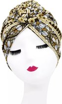 Cabantis Indische Arabische - Hoofddeksel - Tulband - Muts - Hijab - 26cm - Oranje/Wit/Goudkleurig