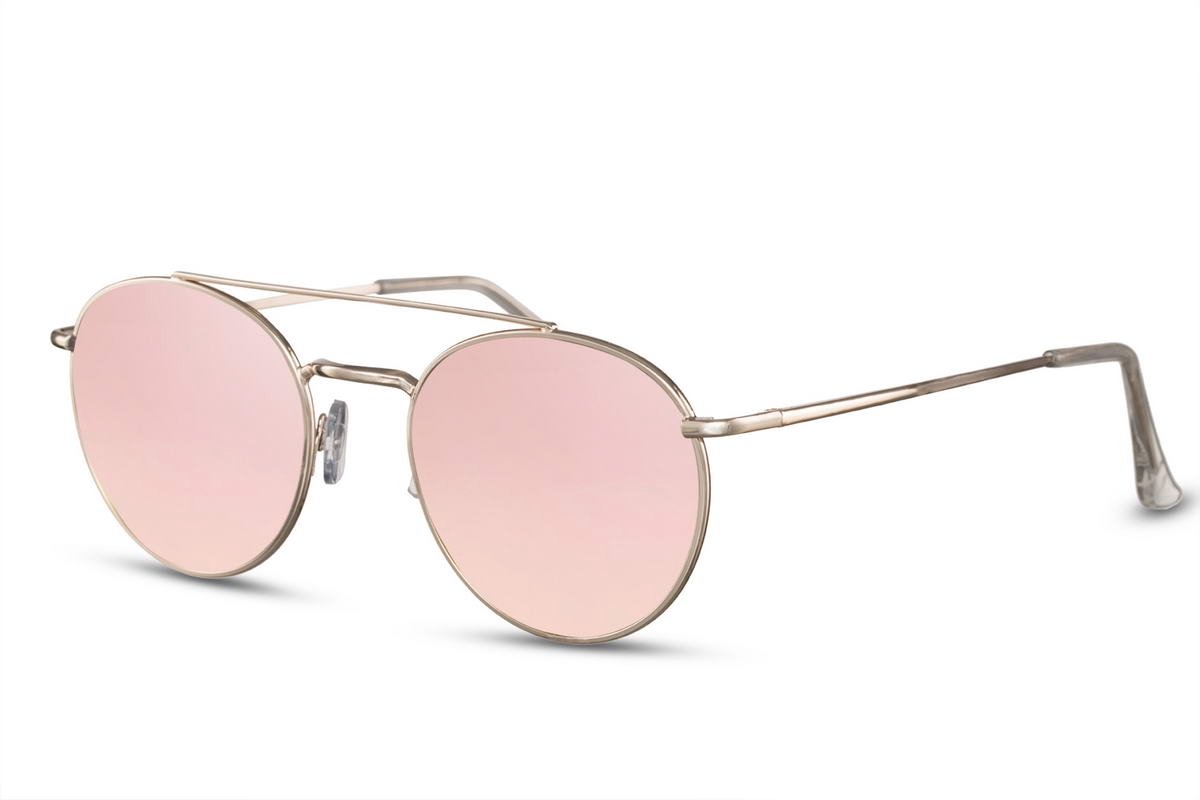 Joboly Ronde Zonnebril - Goudkleurig Frame - Roze Lenskleur - Dames