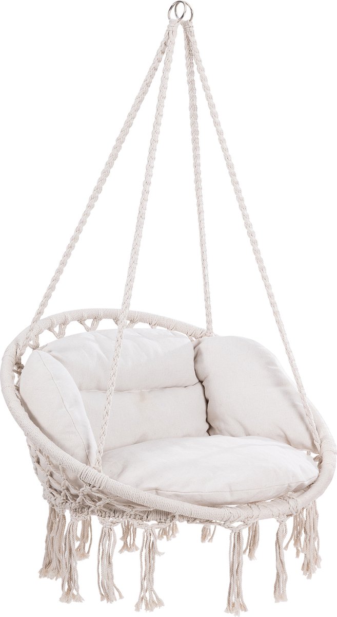 Bol.com Detex Hangstoel - 2 Kussens Belastbaar tot 150kg 80x60x140cm - Crème aanbieding