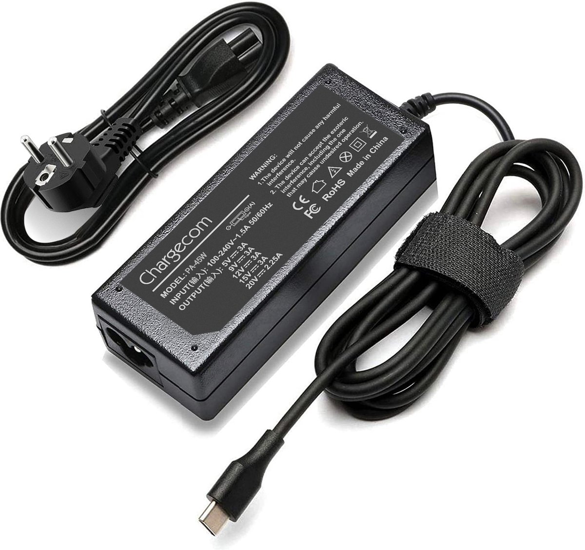 Chargecom - 45W USB-C Adapter/Oplader - geschikt voor Nintendo Switch - Asus - Acer - HP - Lenovo - Dell - Macbook -Toshiba - Medion- Samsung Book