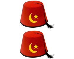 Carnaval verkleed hoedje - 2x stuks - Fez - rood - Marokkaans - Turks - Arabisch - volwassenen - 1001 nacht thema