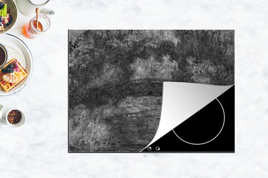 KitchenYeah® Inductie beschermer 77x59 cm - The Japanese Bridge at Giverny - schilderij van Claude Monet in zwart/wit. - Kookplaataccessoires - Afdekplaat voor kookplaat - Inductiebeschermer - Inductiemat - Inductieplaat mat
