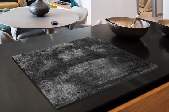 KitchenYeah® Inductie beschermer 77x59 cm - The Japanese Bridge at Giverny - schilderij van Claude Monet in zwart/wit. - Kookplaataccessoires - Afdekplaat voor kookplaat - Inductiebeschermer - Inductiemat - Inductieplaat mat