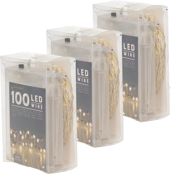 Set van 4x stuks draadverlichting lichtsnoer met 100 lampjes warm wit op batterij 1000 cm