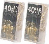 Set van 2x stuks draadverlichting lichtsnoeren met 40 lampjes warm wit 420 cm - Lichtdraden/lichtsnoeren - kerstverlichting