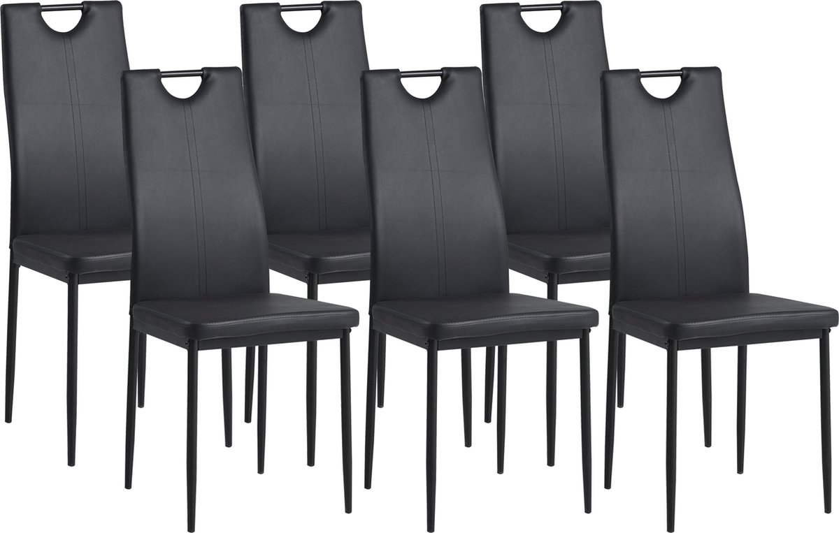 ALBATROS Eetkamerstoel Salerno Set van 6, Zwart - Stijlvol Italiaans Ontwerp, Kunstleer Bekleding, Comfortabele Gestoffeerde Stoel - Moderne Keukenstoel, eetkamerstoelen set van 6 of Eettafelstoel