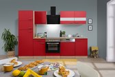 Goedkope keuken 280  cm - complete keuken met apparatuur Merle  - Eiken/Rood - soft close - keramische kookplaat - vaatwasser - afzuigkap - oven    - spoelbak