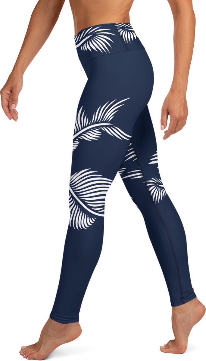 Sportlegging - design Lines 4 Peace - High Waist - Dry Fit - High Performance - 4way stretch - unieke print - UPF 50+ - Hardloop - Yoga - Fitness - Dans - Pilates - Training - sportbroek - marine blauw wit- dames- maat M