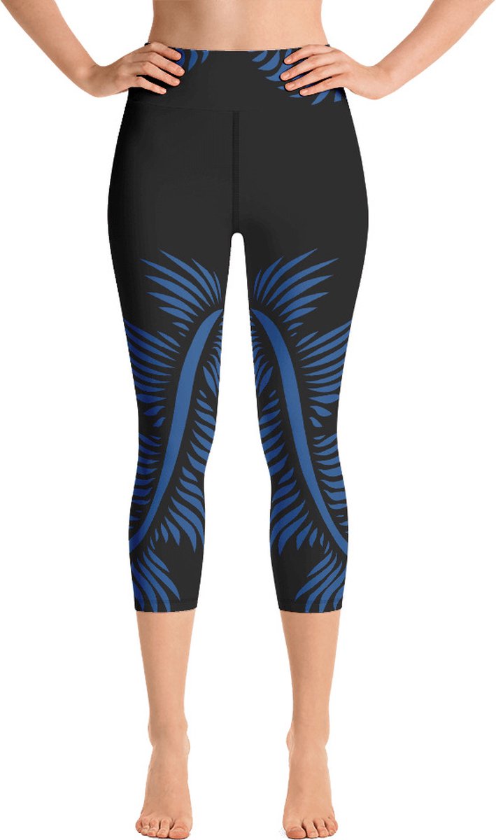 Sportlegging - Capri 3/4 - design Lines 4 Peace - High Waist - Dry Fit - High Performance - 4way stretch - unieke print - UPF 50+ - Hardloop - Yoga - Fitness - Dans - Pilates - Training - sportbroek - zwart klassiekblauw -dames- maat L van Merkloos — afbeelding 2