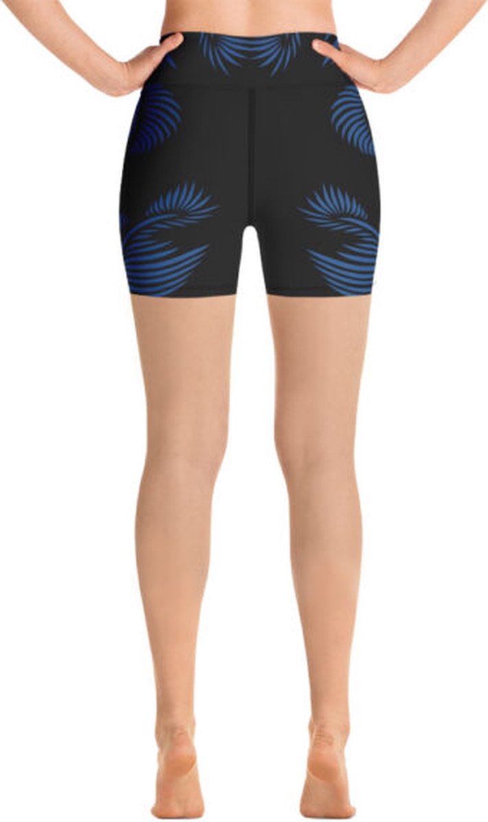 Sport Short - design Lines 4 Peace - High Waist -Dry Fit -High Performance - 4way stretch - UPF 50+ - Hardloop - Yoga - Fitness - Dans - Pilates - Training - Korte Broek- zwart klassiekblauw - dames-maat S van Merkloos — afbeelding 3