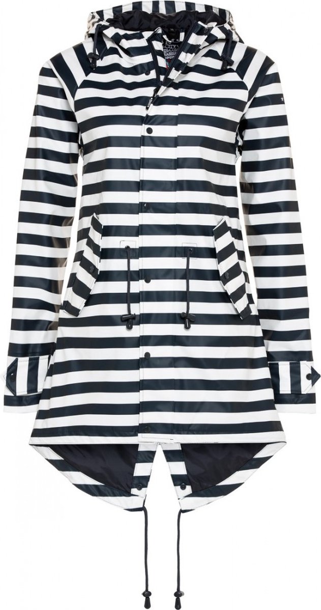 Donkerblauw met gestreepte dames regenjas parka HafenCity®