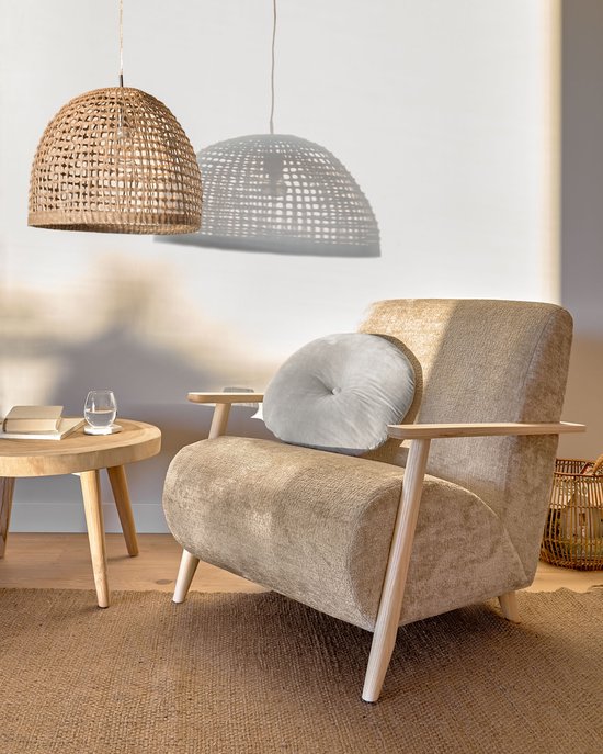 Kave Home - Meghan fauteuil in beige chenille en hout met natuurlijke afwerking - Afbeelding 9