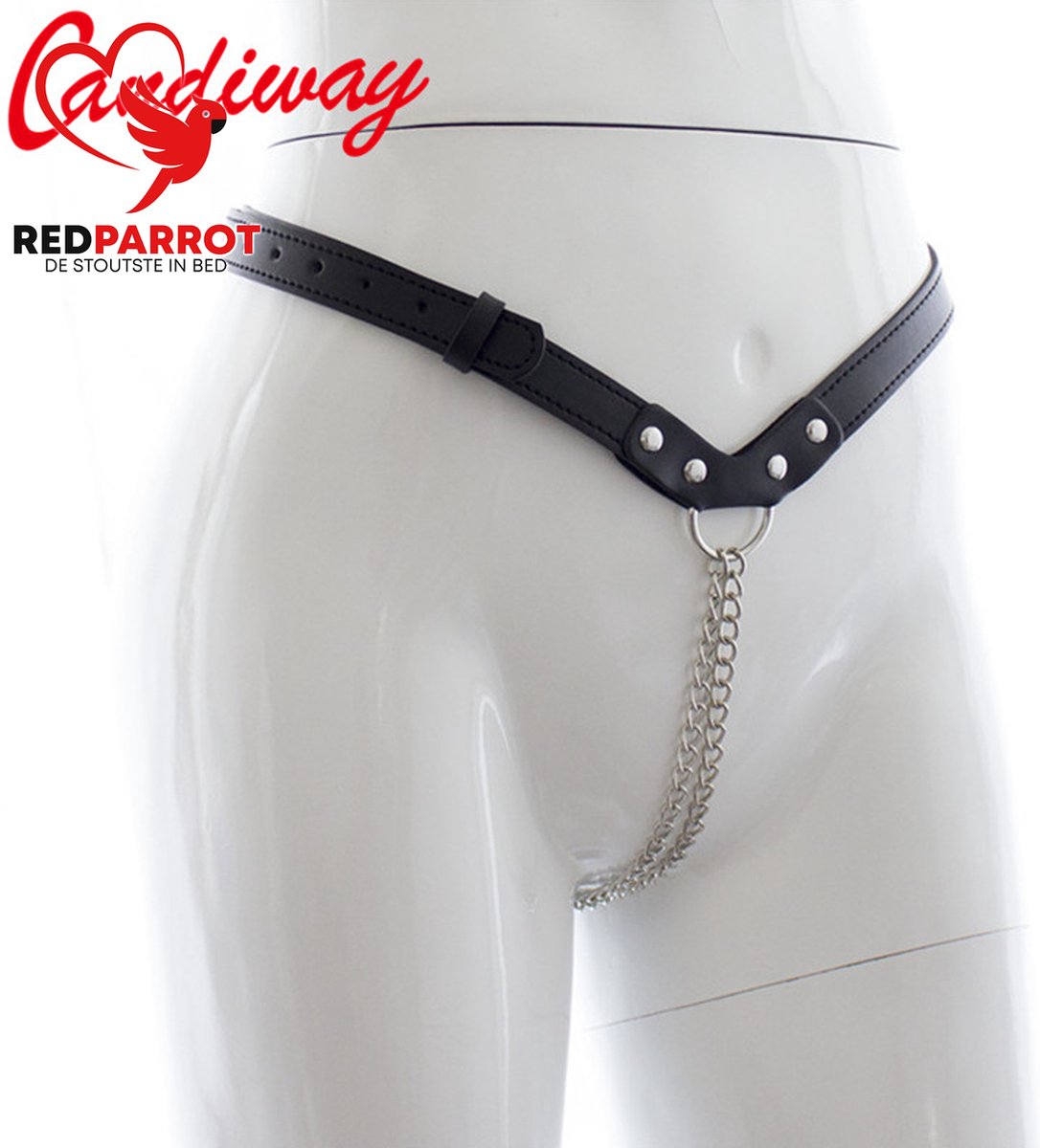 Ketting string met lederen band | SM string | BDSM | Erotische lingerie | Luxe uitvoering | Verstelbaar
