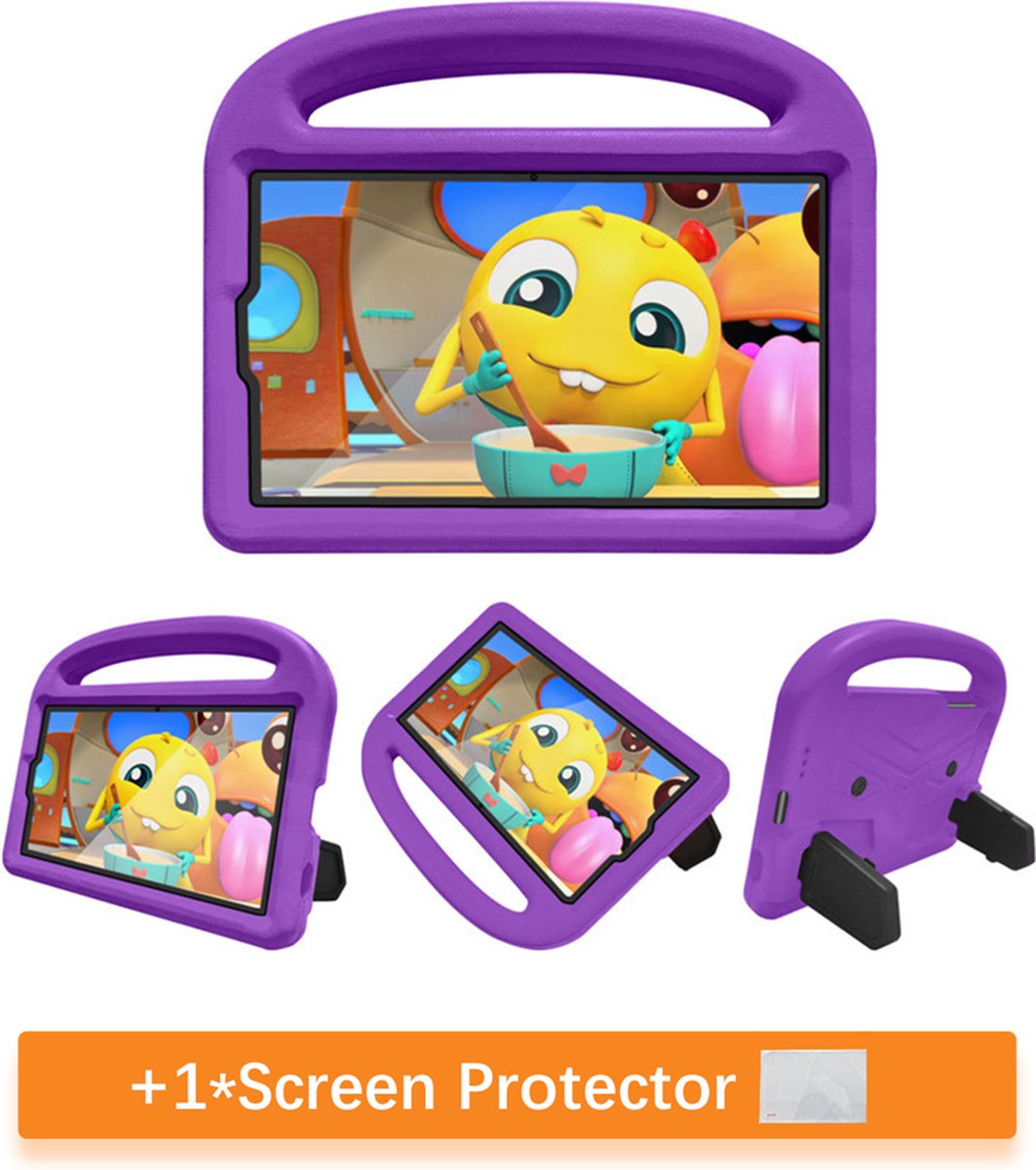 Luxe Kinder Hoes Case Geschikt Voor Samsung Galaxy Tab A7 Lite (8.7 inch) Tablet - Shockproof Hoesje met Screen Protector - Paars