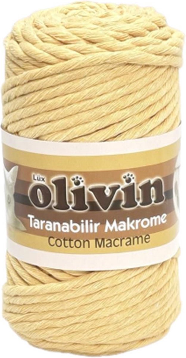 Lux Olivin Macrame Touw - Wandkleden Touw - Gordijnen Touw - Tassen Touw - Moederdag Cadeau - 5 mm - 100% Katoen - Geel