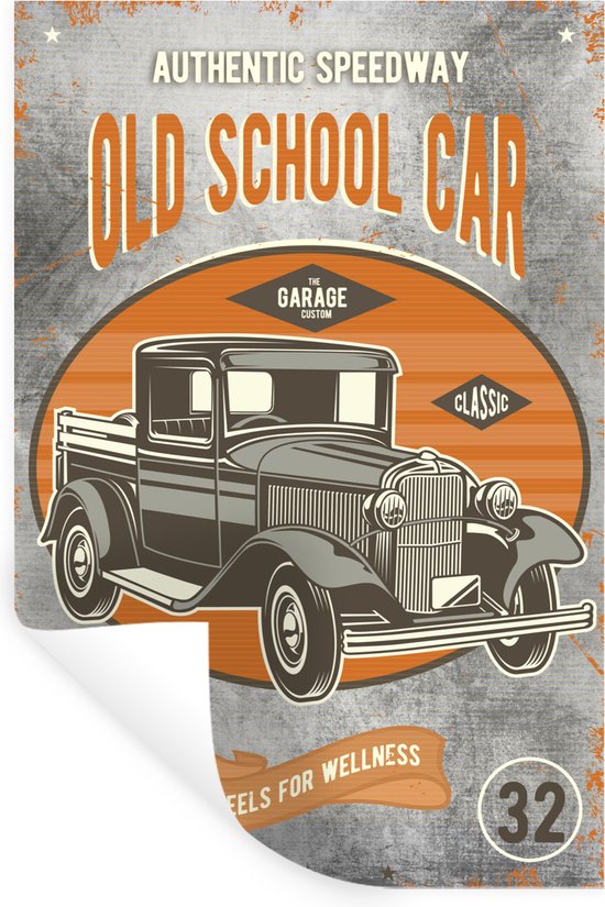 Stickers muraux - Mancave - Voiture - Rétro - Dessin - 80x120 cm - Feuille adhésive
