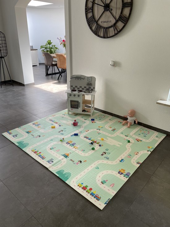 Speelmat Baby Kinderen - Speelkleed XL - Foam - Dubbelzijdig - Opvouwbaar - 180 x 200 cm - Giraffe en Treintjes - 1,5 cm dik - inclusief opbergtas - Print