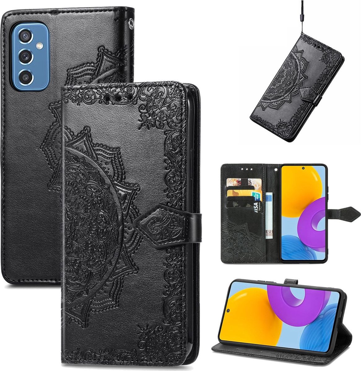 Mobigear Telefoonhoesje geschikt voor Samsung Galaxy M52 Hoesje | Mobigear Mandala Bookcase Portemonnee | Pasjeshouder voor 3 Pasjes | Telefoonhoesje voor Pinpas / OV Kaart / Rijbewijs - Zwart