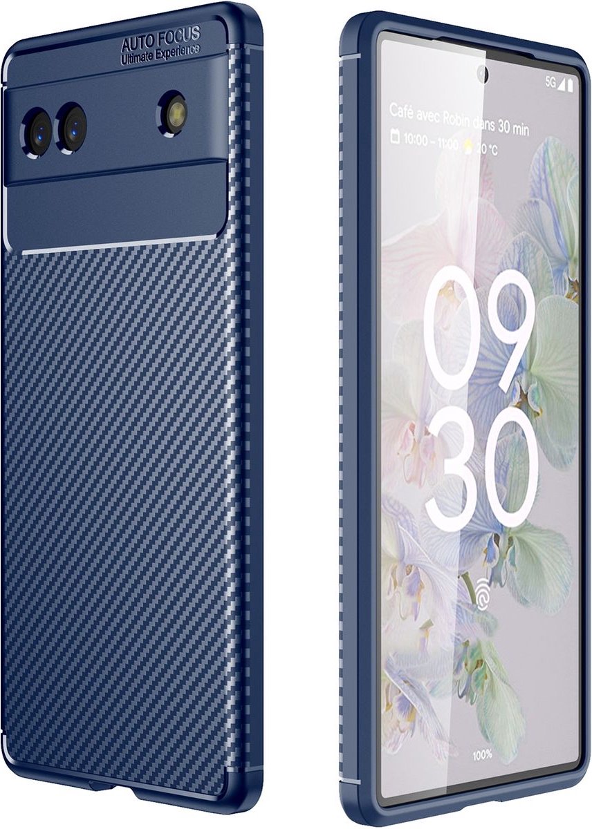 Mobigear Hoesje geschikt voor Google Pixel 6a Telefoonhoesje Flexibel TPU | Mobigear Racing Backcover | Pixel 6a Case | Back Cover - Blauw