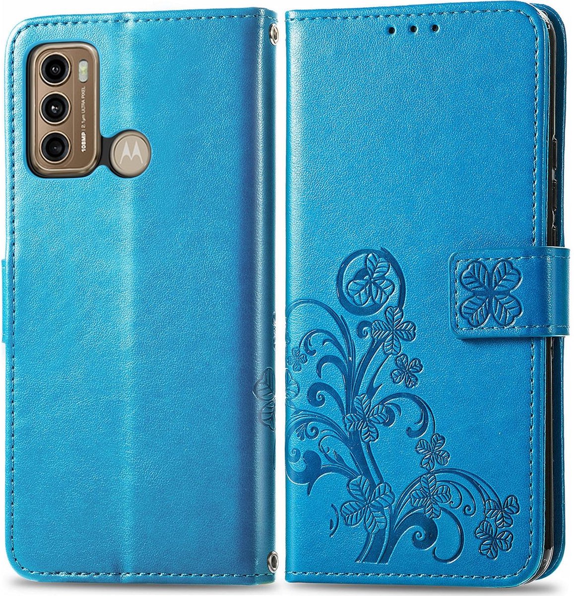 Mobigear Telefoonhoesje geschikt voor POCO X3 GT Hoesje | Mobigear Clover Bookcase Portemonnee | Pasjeshouder voor 3 Pasjes | Telefoonhoesje voor Pinpas / OV Kaart / Rijbewijs - Blauw