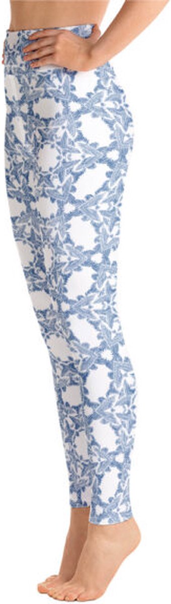 Sportlegging - design Grace in Lace - High Waist - Dry Fit - High Performance - 4way stretch- unieke print - UPF 50+ - Hardloop - Yoga - Fitness - Dans - Pilates - Training - sportbroek – wit klassiekblauw - maat S