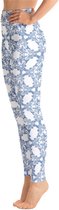 Sportlegging - design Grace in Lace - High Waist - Dry Fit - High Performance - 4way stretch- unieke print - UPF 50+ - Hardloop - Yoga - Fitness - Dans  - Pilates - Training - sportbroek – wit klassiekblauw - maat S