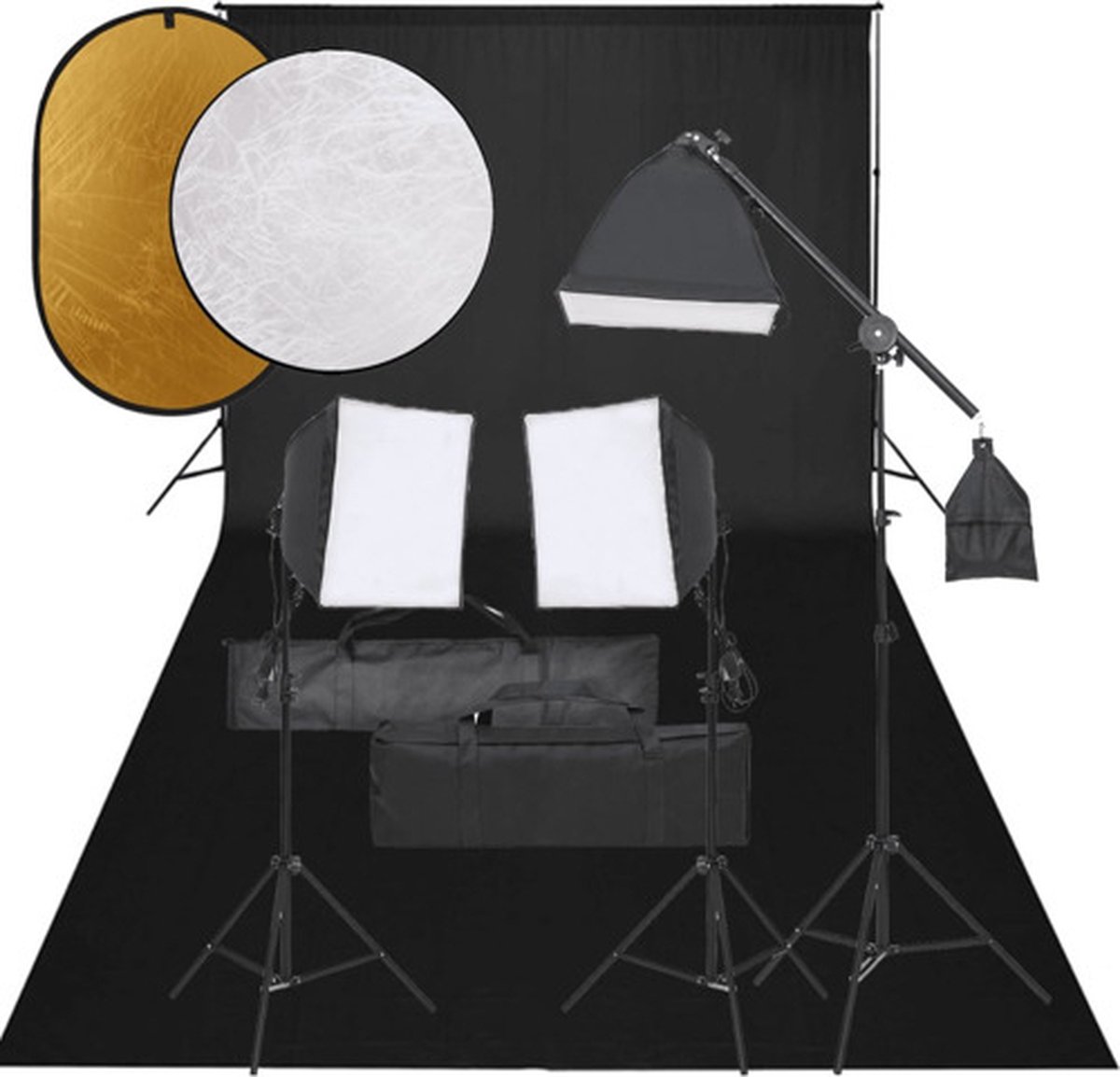 vidaXL - Fotostudioset - met - verlichtingsset, - achtergrond - en - reflector