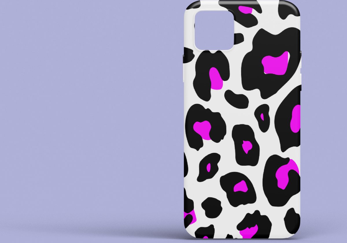 Apple Iphone 11 Pro Max hoesje wit siliconen hoesje jachtluipaard patroon zwart met paars *LET OP JUISTE MODEL*