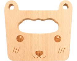Houten Kindermes - Kiddikutter - Kinder Koksmes - Duurzam Keukenmes - Onbewerkt Hout - Montessori Speelgoed - Veilig Bestek voor Kinderen - Beer