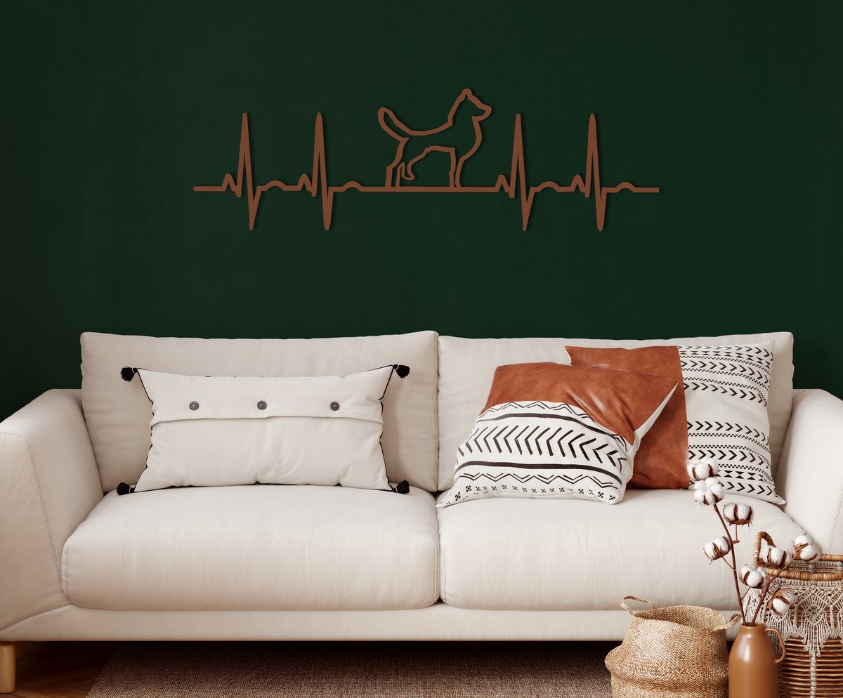 Wanddecoratie | Ekg Hond / Ekg Dog| Metal - Wall Art | Muurdecoratie | Woonkamer |Bronze| 75x26cm