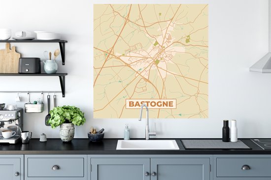 Muurstickers - Sticker Folie - Stadskaart - Kaart - Vintage - Plattegrond - Bastogne - 100x100 cm - Plakfolie - Muurstickers Kinderkamer - Zelfklevend Behang XXL - Zelfklevend behangpapier - Stickerfolie