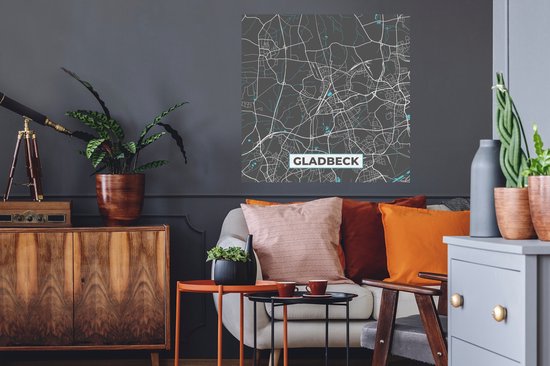 Stickers muraux - Plan de la ville - Carte - Gladbeck - Blauw - Allemagne - Carte - 80x80 cm - Feuille adhésive