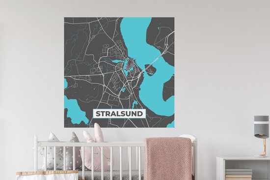 Stickers muraux - Blauw - Allemagne - Carte - Or - Plan de la ville - Carte - Stralsund - 100x100 cm - Feuille adhésive XXL
