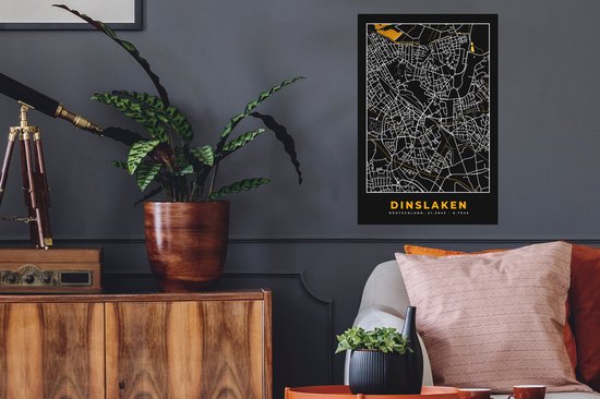 Stickers Stickers muraux - Allemagne - Black and Gold et Or - Dinslaken - Plan de la ville - Carte - Plan d'étage - 40x60 cm - Feuille adhésive