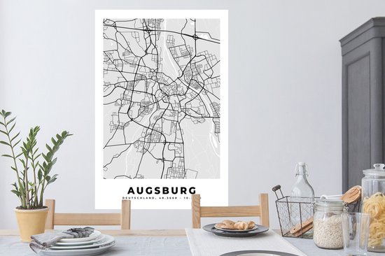 Muurstickers - Sticker Folie - Stadskaart - Duitsland - Plattegrond - Augsburg - Kaart - 80x120 cm - Plakfolie - Muurstickers Kinderkamer - Zelfklevend Behang - Zelfklevend behangpapier - Stickerfolie