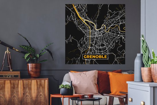 Stickers Stickers muraux - Grenoble - Carte - France - Carte - Plan de ville - 100x100 cm - Feuille adhésive XXL