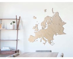 HOUTEN WANDDECORATIE / WOODEN WALL DECORATION - MUURDECORATIE / WALL ART - KAART VAN EUROPA / MAP OF EUROPE - 135 x 130cm - LICHT HOUT / NATURAL WOOD - WANDFIGUUR / LANDEN ECHT HOUT - REAL WOOD