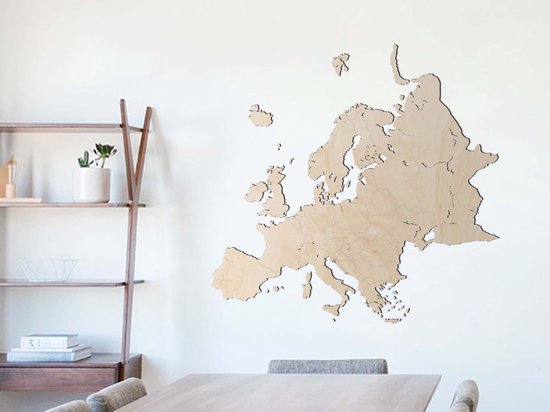 HOUTEN WANDDECORATIE / WOODEN WALL DECORATION - MUURDECORATIE / WALL ART - KAART VAN EUROPA / MAP OF EUROPE - 135 x 130cm - LICHT HOUT / NATURAL WOOD - WANDFIGUUR / LANDEN ECHT HOUT - REAL WOOD