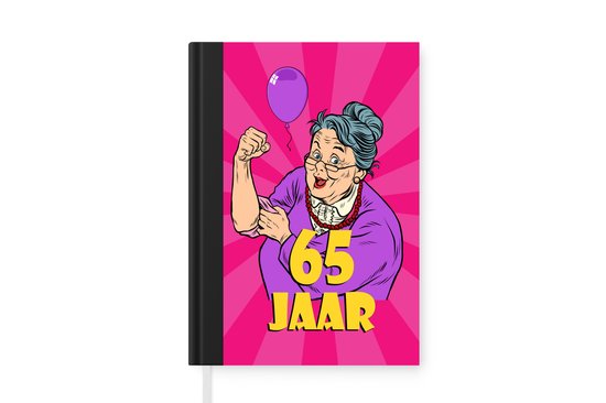 Notitieboek - Schrijfboek - Vrouw - 65 jaar - Ballon - Notitieboekje klein - A5 formaat - Schrijfblok