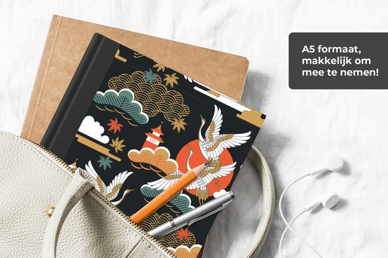 Carnet - Carnet d'écriture - Grue - Nuages - Japon - Motif - Carnet - Taille A5 - Bloc-notes