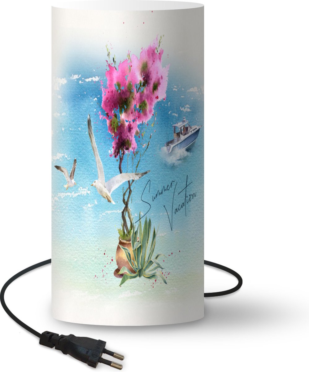 Lamp - Nachtlampje - Tafellamp slaapkamer - Bloem - Boot - Waterverf - 54 cm hoog - Ø24.8 cm - Inclusief LED lamp
