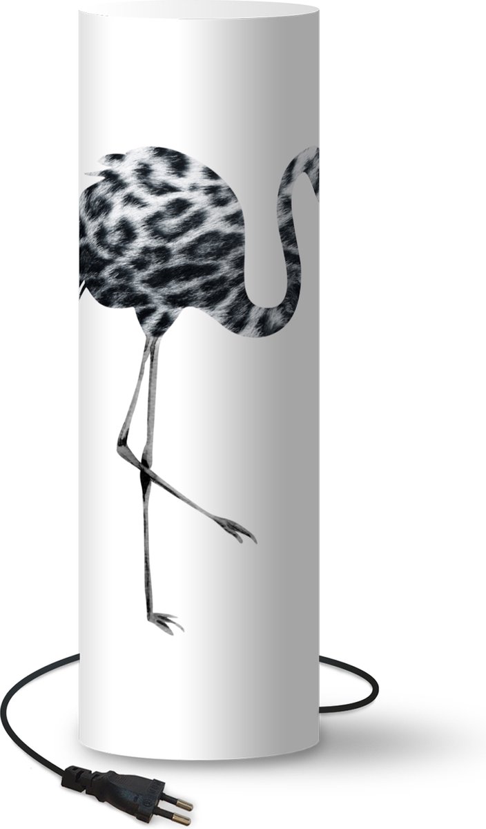 Lamp - Nachtlampje - Tafellamp slaapkamer - Flamingo - Vogel - Panterprint - Tekening - 60 cm hoog - Ø19.1 cm - Inclusief LED lamp
