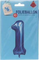 Folie ballon cijfer 1 - 85 cm - 1e verjaardag - blauw