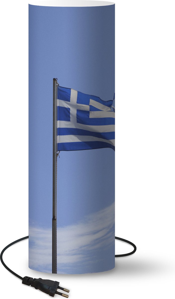 Lamp - Nachtlampje - Tafellamp slaapkamer - Gescheurde Griekse vlag die wappert - 50 cm hoog - Ø15.9 cm - Inclusief LED lamp