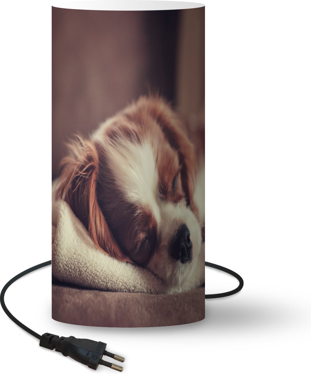 Lamp - Nachtlampje - Tafellamp slaapkamer - hond slaapt op een deken - 54 cm hoog - Ø24.8 cm - Inclusief LED lamp