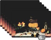 Placemat - Stilleven met kazen - Kunstwerk - Oude meesters - 45x30 cm - 6 stuks - Hittebestendig - Anti-Slip - Onderlegger - Afneembaar