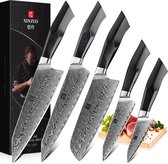 Bol.com Luxe en Professionele 5-delige Keukenmessen-set van Damascus Staal (67 lagen VG10) | Xinzuo B32 | Vlijmscherpe Damascus ... aanbieding