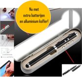 Stylus pen Luxe  4 in 1 - Laser - Zaklantaarn - Balpen - Met Extra Batterijen - Luxe aluminium koffer - Zwart - iPad | Galaxy | Samsung | Tablet